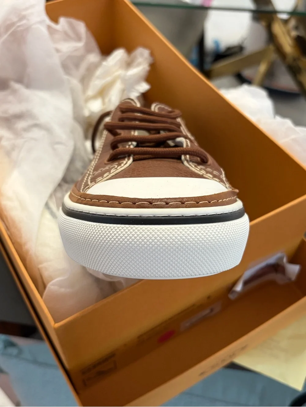 Tod's Brown Leather Low-Top Sneaker with White Trim